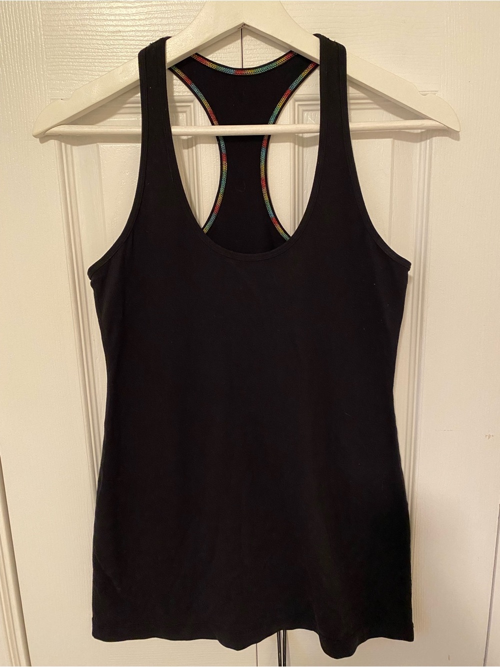 lululemon Limited Edition Rainbow Overlock Black Racer Back Tank Hip Length 10